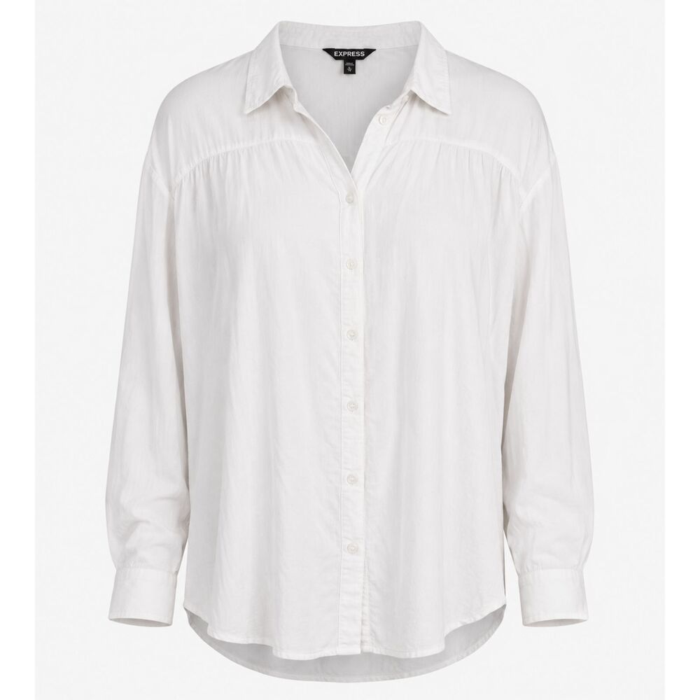 Express XL White Button Front Long Sleeve Oversized Blouse Shirt